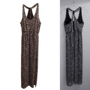 Anthropologie Black White Print Maxi Dress Size S Silky Flowing Airy Long